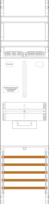 Schemazeichnung einer mechanischen Baugruppe mit Linealmaßstäben und beschrifteten Teilen. Notiz lautet: Alle Klemmverbindungen vor Inbetriebnahme kontrollieren.