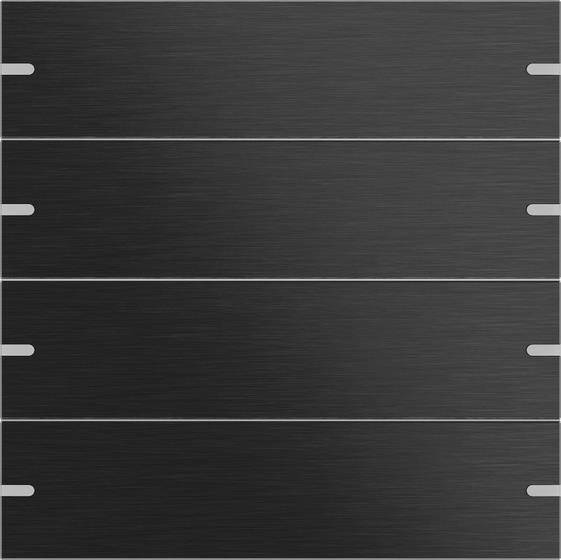 Ein schwarzes Tablett mit vier gleichmäßig verteilten horizontalen Rippen, das einen eleganten, modernen Look bietet.