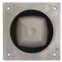 Edelstahlbodenablauf mit quadratischem Gitterrost und vier Befestigungslöchern.