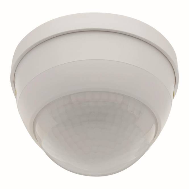 Ein weißer kuppelförmiger Deckenmelder, wahrscheinlich ein Bewegungsmelder, konstruiert für innere Sicherheit oder Lichtsteuerung.