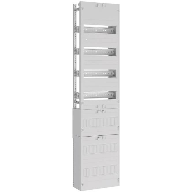 Ein hoher, an der Wand montierter Stromverteiler mit mehreren Fächern und einem minimalistischen, weißen Design.