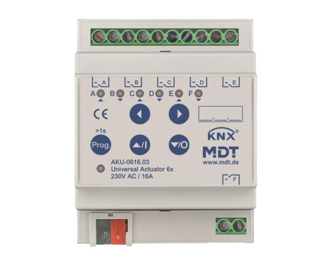 MDT AKU-0616.03 Universalaktor 6fach 4TE REG 16A 230VAC 15EVG Install.Baumaterial KNX