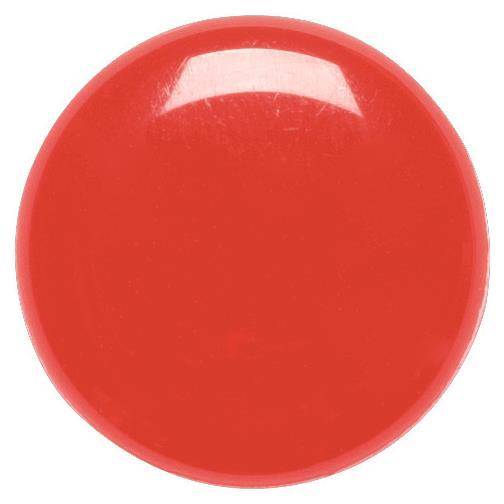 Eine glänzend rote Schaltfläche, die auf eine mögliche Aktion oder Warnung hinweist.