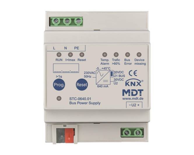 MDT STC-0640.01 Busspannungsversorgung 640mA 4TE REG m.Diagnosefunktion Install.Baumaterial KNX
