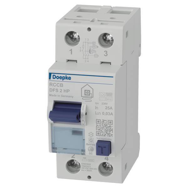 RCCB-Schutzschalter mit der Bezeichnung „Doepke DFS 2 HP