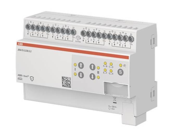Elektrisches Steuergerät mit mehreren Anschlüssen, Tasten und Kontrollleuchten; mit der Bezeichnung „ABB i-bus KNX