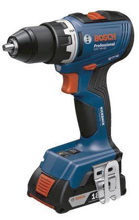 Ein blaues und schwarzes kabelloses Bohrgerät mit orangefarbenen Akzenten, gekennzeichnet mit „Professional GSR 18V-50