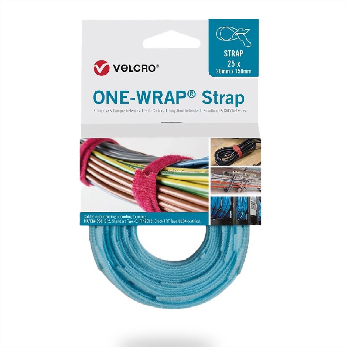VELCRO® One Wrap® Strap 13mm x 200mm, 25 Stück, türkis Installation / Reinigung Kennzeichnung