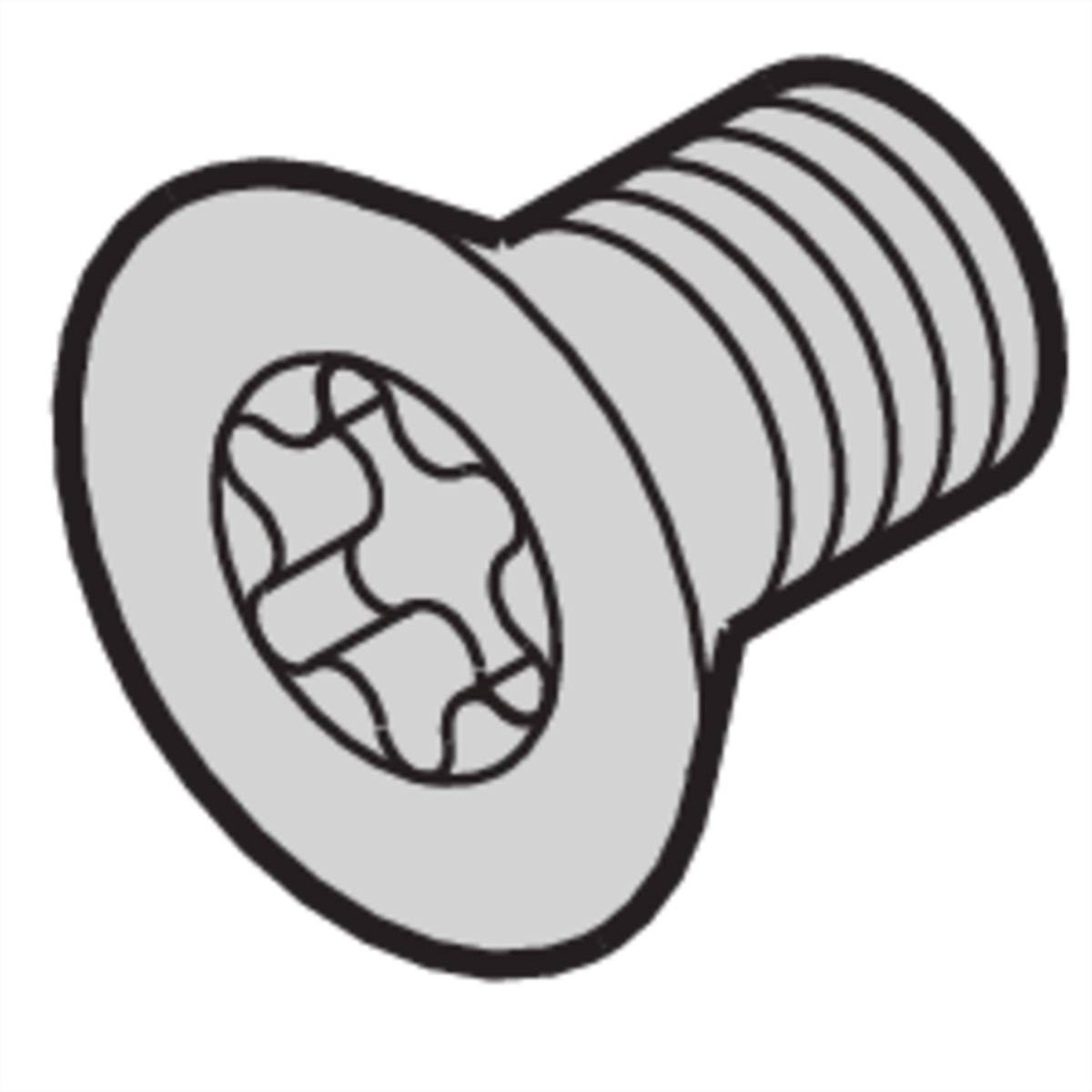 Eine detaillierte Illustration einer Torx-Schraube mit flachem Kopf und sternförmigem Antrieb, verwendet für sichere Befestigung in verschiedenen Anwendungen.