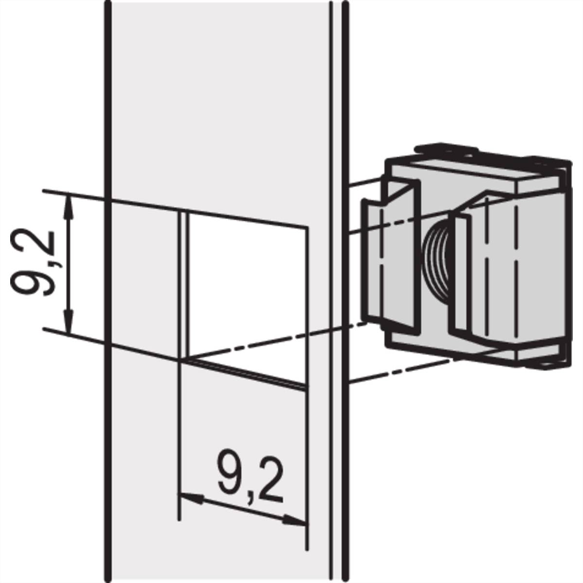 Eine technische Zeichnung einer quadratischen Wandhalterung mit Abmessungen von 9,2 x 9,2, die die Größe für die Installation angibt.