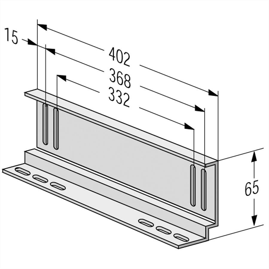 Ein technisches Diagramm eines I-Trägers mit Abmessungen: Höhe 65 mm, obere Breite 15 mm, Längenoptionen 402 mm, 368 mm und 332 mm.
