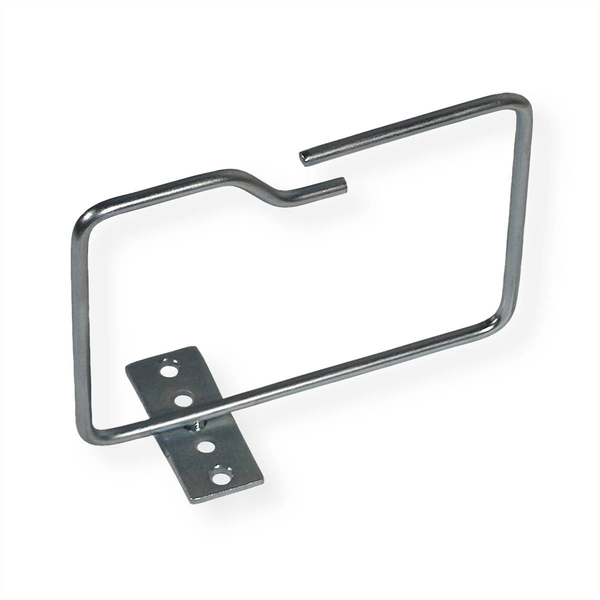 Ein Metalltoilettenpapierhalter mit U-förmigem Design und Montageklammer zur Wandbefestigung.