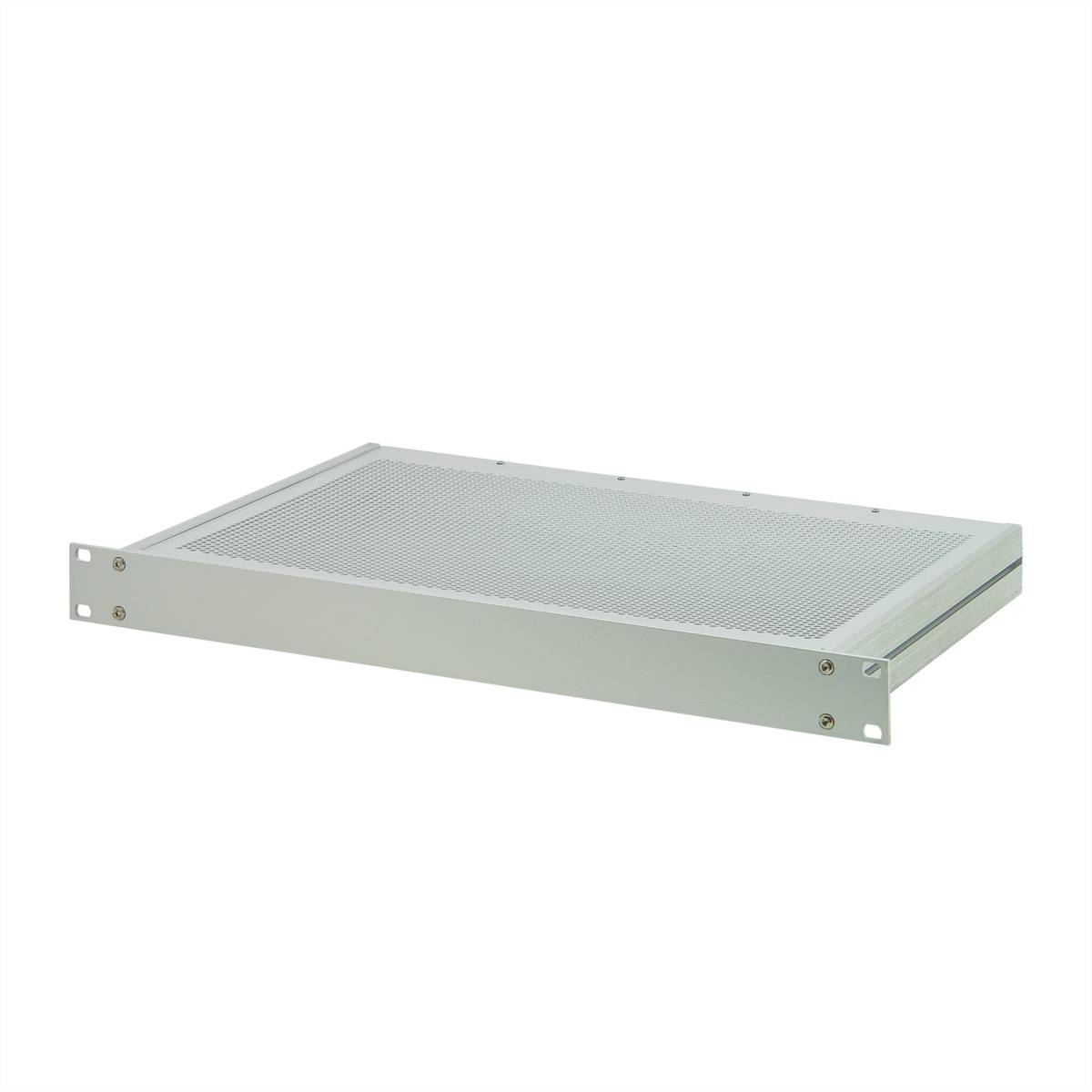 Ein belüftetes Metallregal mit flachem, rechteckigem Design, das typischerweise in Serverracks zur Ausrüstungslagerung in Rechenzentren verwendet wird.