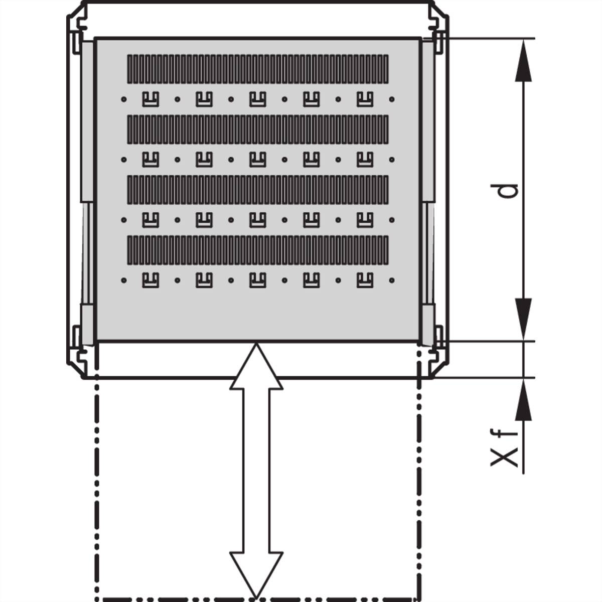 Ein technisches Diagramm eines Metallgehäuses mit den Abmessungen 