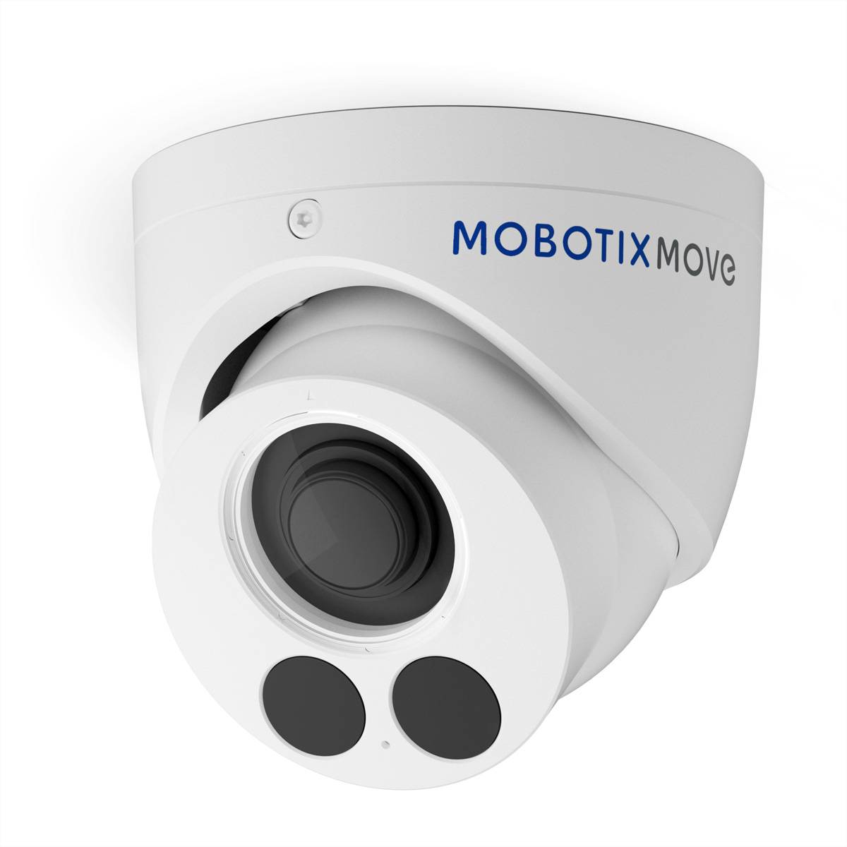 Eine weiße Sicherheitskuppelkamera mit der Bezeichnung „MOBOTIX MOVE