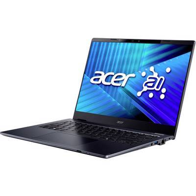 Acer Laptop offen auf blauem Gradient-Hintergrund mit digitalem Muster, wobei auf dem Bildschirm der Text „acer ai