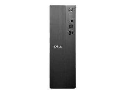 Ein eleganter, schwarzer Desktop-Tower-Computer mit dem Dell-Logo, mit nach vorne gerichteten Anschlüssen für USB- und Audioverbindungen.