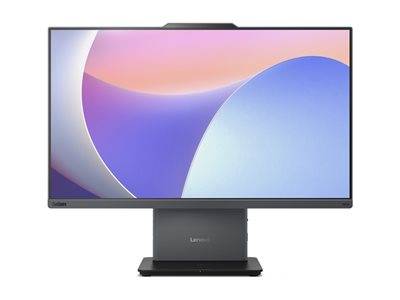 Ein Desktop-Monitor mit einem lebendigen, abstrakten Bildschirminhalt, der sanfte Farbverläufe in Violett, Rosa und Blau zeigt.
