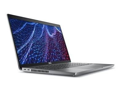 Ein silberner Laptop mit einer digitalen Netzwerkgrafik auf dem Bildschirm, die blaue und rote Linien zeigt, die ein Gittermuster bilden.