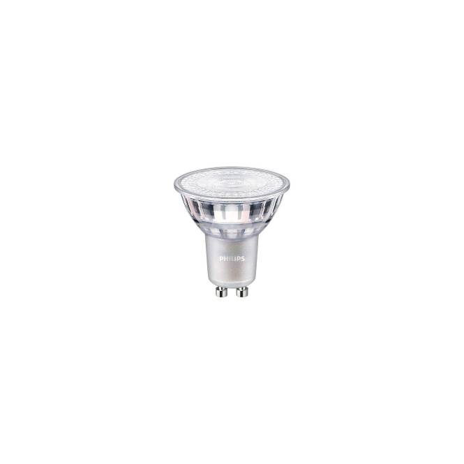 Eine einzelne LED-Glühbirne mit GU10-Fassung, wahrscheinlich für Spotlights oder Einbauleuchten verwendet. Die Birne hat eine reflektierend silberne Oberfläche.