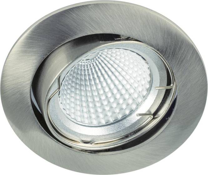 Eine silberfarbene Deckeneinbauleuchte mit strukturiertem Glaseinsatz, verwendet für die Innenraumbeleuchtung.