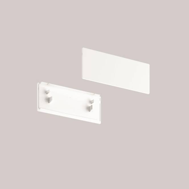 Zwei rechteckige weiße Objekte auf hellem grauem Hintergrund; ein Objekt wirkt transparent und zeigt ein Konzept von Tiefe oder Schichtung.