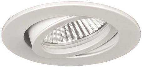 Ein weiß bündiges, verstellbares LED-Deckenleuchte mit geripptem Inneren zur Lichtlenkung, geeignet für moderne Wohn- oder Büroumgebungen.