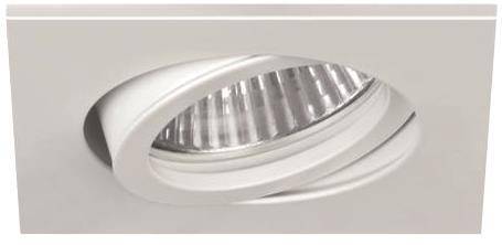 Eine Nahaufnahme einer modernen, verstellbaren Einbau-Deckenleuchte mit metallisch reflektierendem Inneren, entwickelt für gerichtete Beleuchtung.