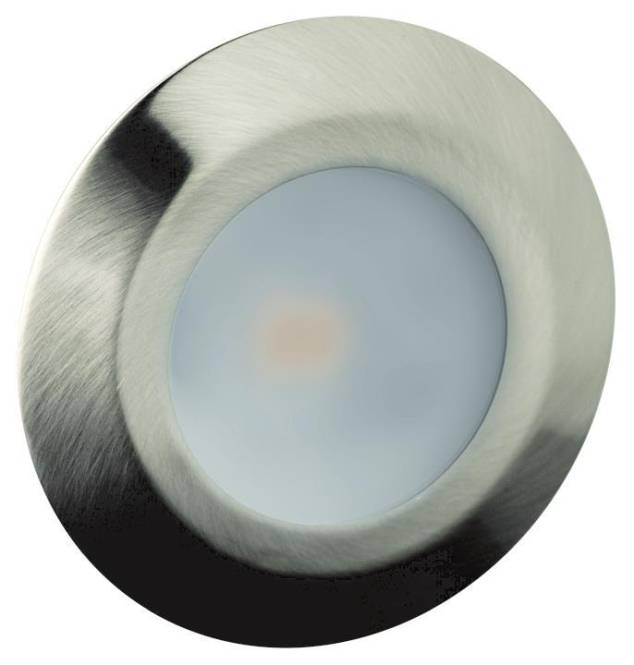 Eine runde Metallleuchte mit mattiertem Glascenter, die ein weiches Umgebungslicht ausstrahlt und sich für moderne Inneneinrichtung eignet.