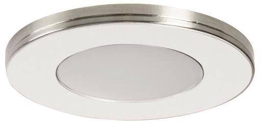 Runde weiße LED-Deckenleuchte mit silbernem Rand.