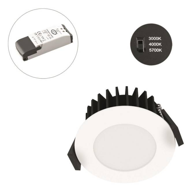 EVN Einbaustrahl. Solido IP54 L54N100125 10W 1000lm 3/4/57K 90' dim DA68mm weiss Innenleuchten