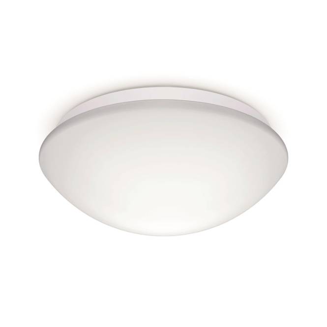 Eine runde, bündig eingebaute Deckenleuchte mit glatter, mattweißer Glasabdeckung, die ihre Umgebung sanft beleuchtet.