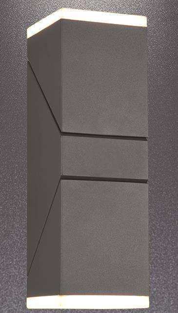 Eine Nahaufnahme einer strukturierten grauen Wand mit überlappenden rechteckigen Fliesen, die ein modernes geometrisches Muster erzeugen.