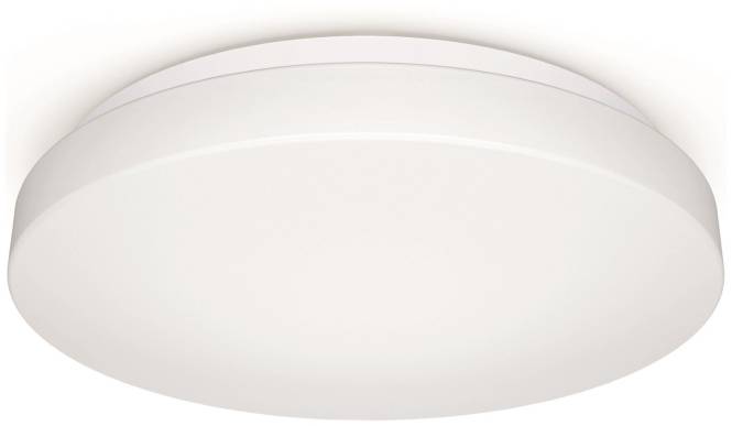 Ein weißes, kreisförmiges Deckenleuchten-Fixture mit minimalistische Design, wahrscheinlich für moderne Innenraumbeleuchtung verwendet.