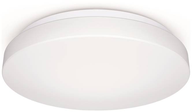 Eine runde weiße Deckenleuchte mit einem einfachen, minimalistischen Design.