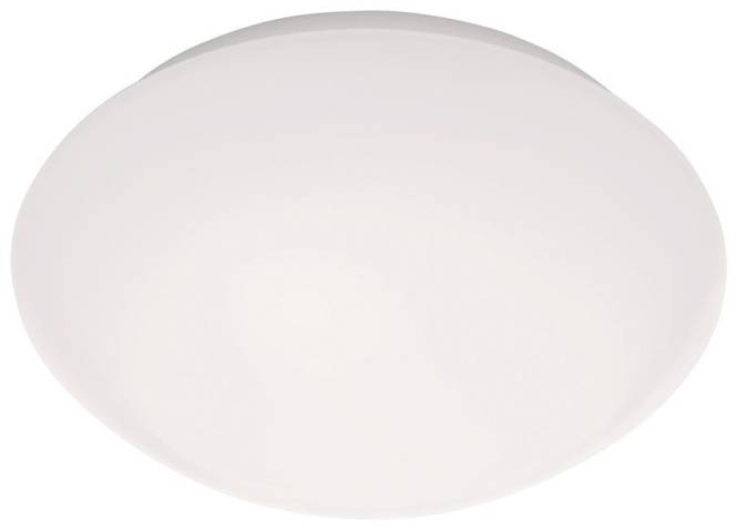 Ein einfaches weißes Deckenleuchte mit Kuppelform, üblicherweise für die Innenraumbeleuchtung in Häusern oder Büros verwendet.