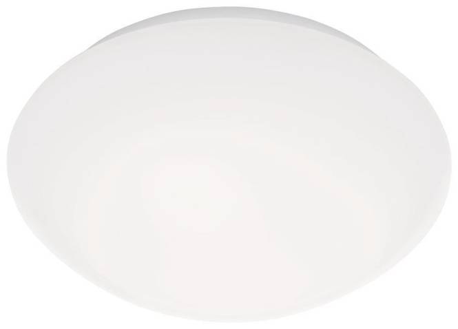 Ein rundes, flaches, weißes Deckenleuchte, konzipiert um weiches, diffuses Licht auszustrahlen.