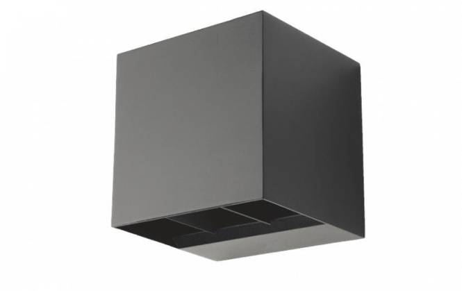 Ein modernes, minimalistisches, schwarz wandmontiertes würfelförmiges Leuchtendesign mit offener Unterseite.