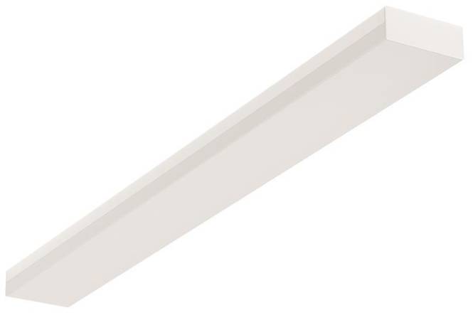 Ein langes, weißes, rechteckiges Profil mit einer scharfen Kante, wahrscheinlich aus Metall oder Kunststoff, in schräger Ansicht vor einem einfachen Hintergrund dargestellt.