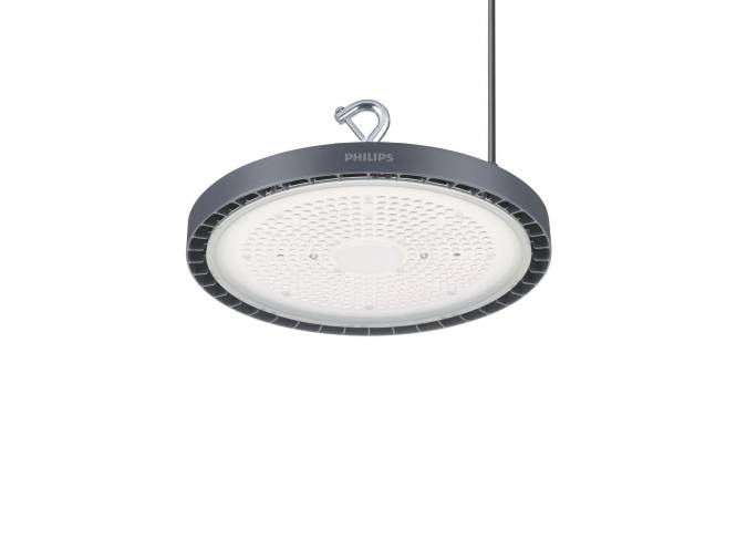 Hängende kreisförmige LED-Leuchte mit einem Haken oben, mit der Bezeichnung 