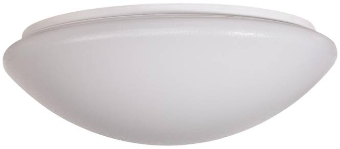 Ein kuppelförmiger, weißer Deckenleuchter mit glatter, mattierter Oberfläche, der dazu konzipiert ist, diffuses Licht für einen Raum zu spenden.