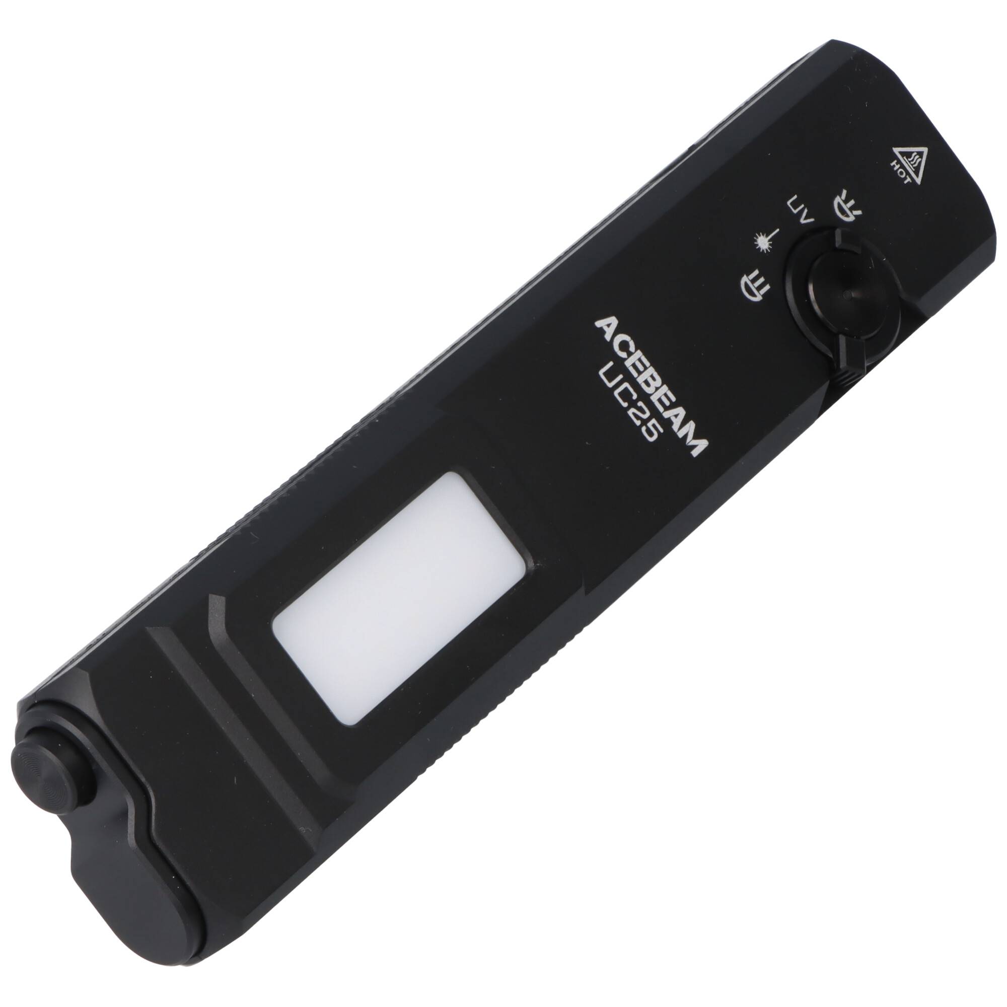 Eine blaugrüne und schwarze Taschenlampe mit der Bezeichnung „ACEBEAM UC25