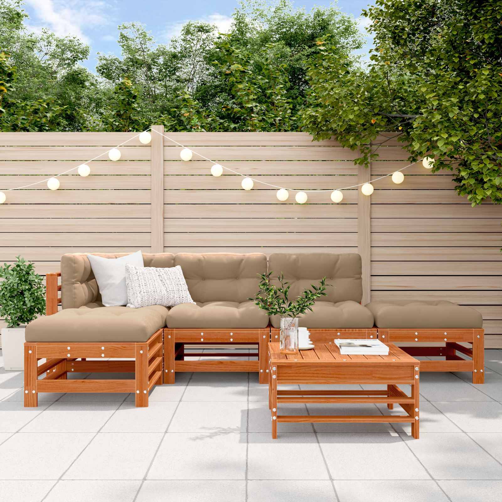 vidaXL Garten-Lounge-Set 6 pcs Wachsbraun Massives Kiefernholz