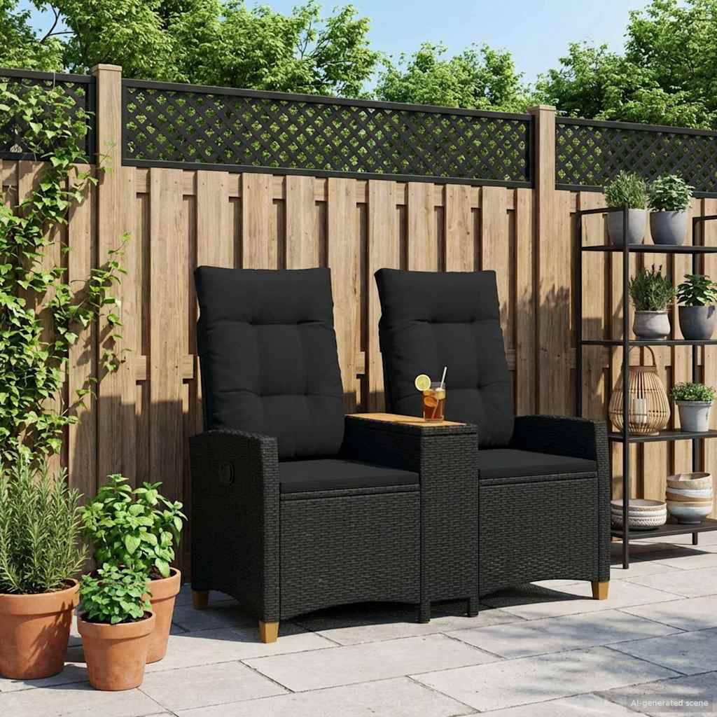 vidaXL Liegebank mit Tisch Schwarz 126 x 65 x 112 cm Poly-Rattan