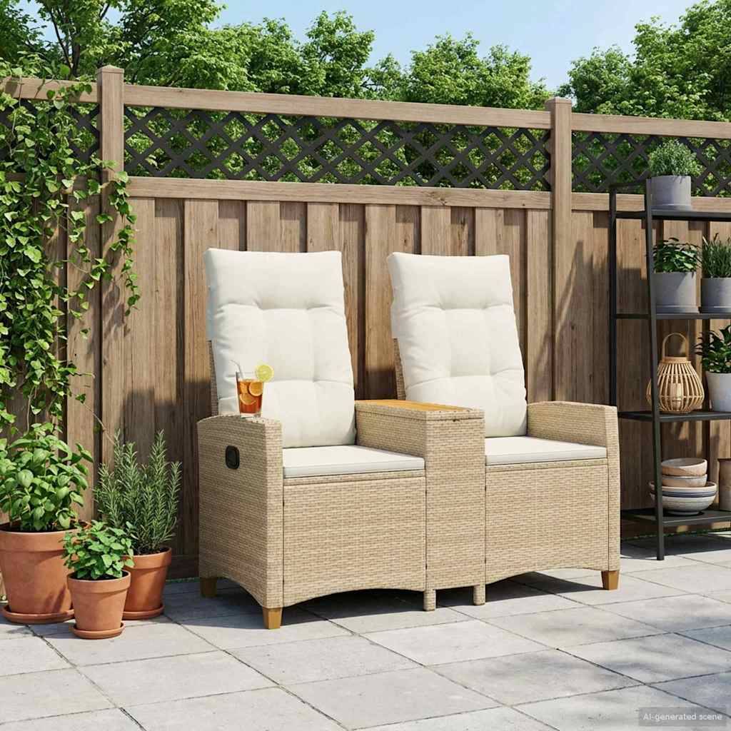vidaXL Liegebank mit Tisch Beige und Cremeweiß 126 x 65 x 112 cm
