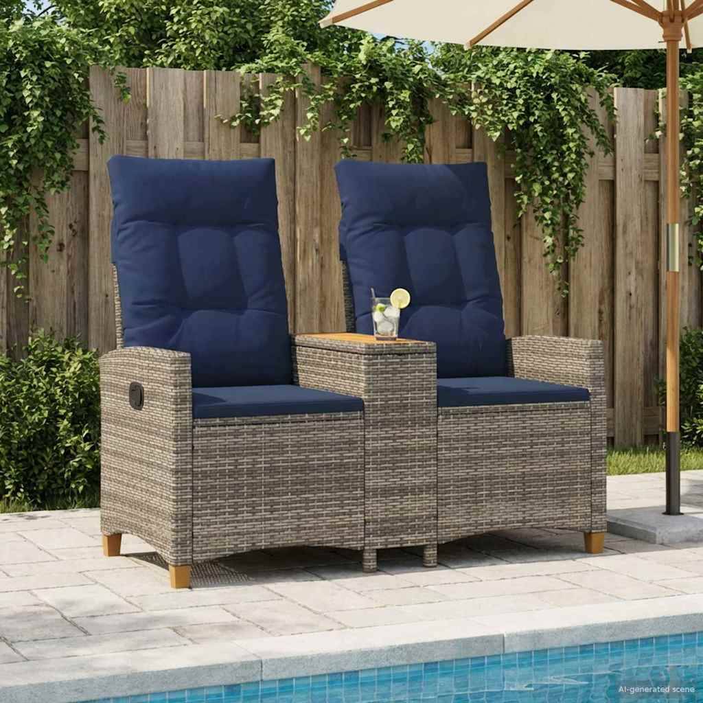 vidaXL Liegebank mit Tisch Grau und Marineblau 126 x 65 x 112 cm