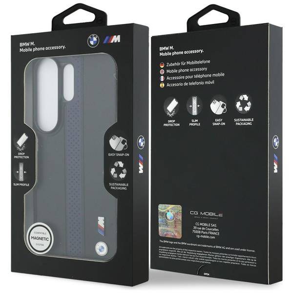 BMW MagSafe Hülle Galaxy S26 Ultra Kunstleder schwarz Streifen blau Logo Metall