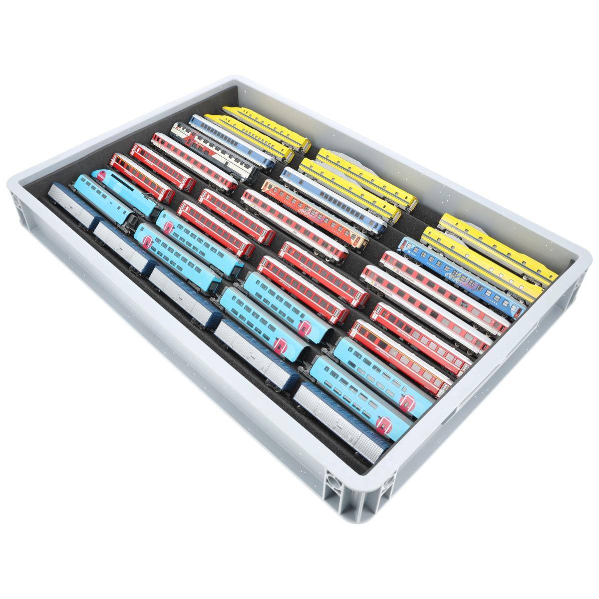 EB69SET - Stapelbare Eurobox 60 x 40 Set mit Zugliege für Modelleisenbahn – 10 Fächer für Spur N
