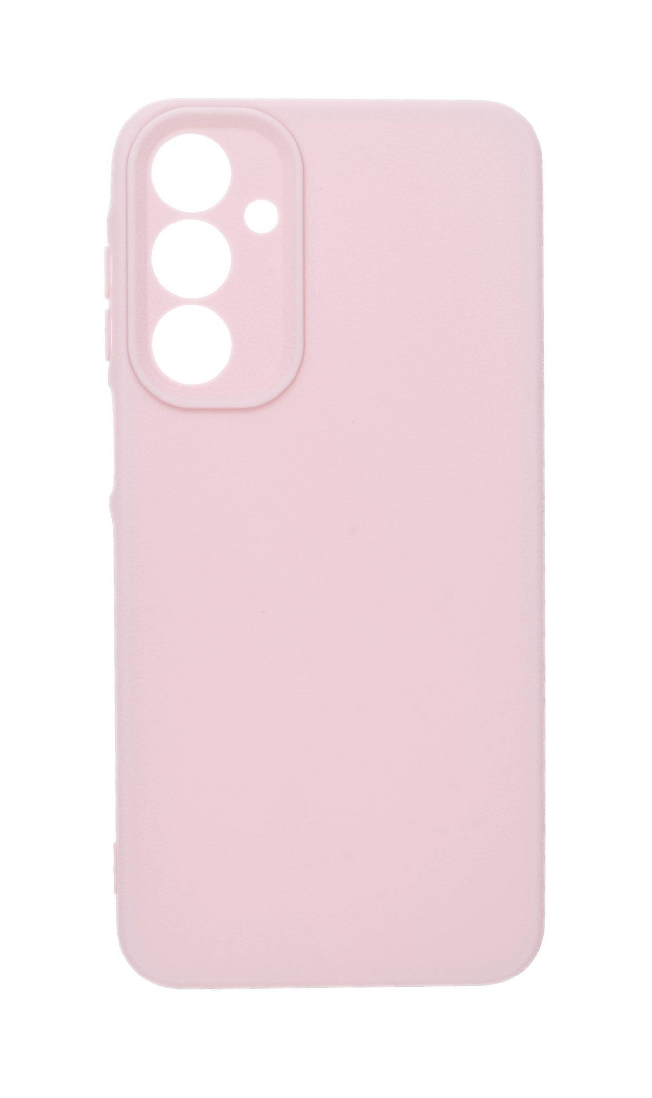 Ein hellrosa Smartphone-Case mit Aussparungen für Kameraobjektive und Tasten.