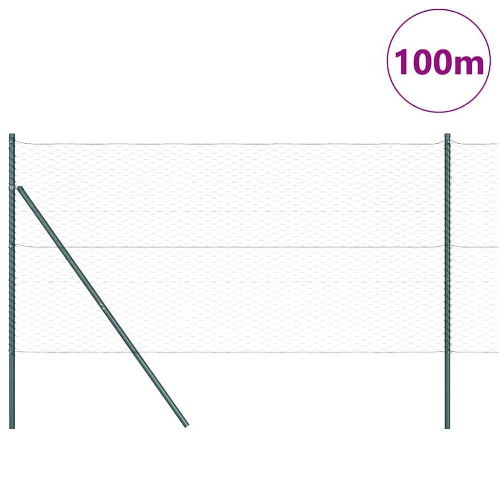 Ein Diagramm eines Drahtzauns mit einem Stabilisierungspfosten; eine Beschriftung in der oberen rechten Ecke lautet „100m